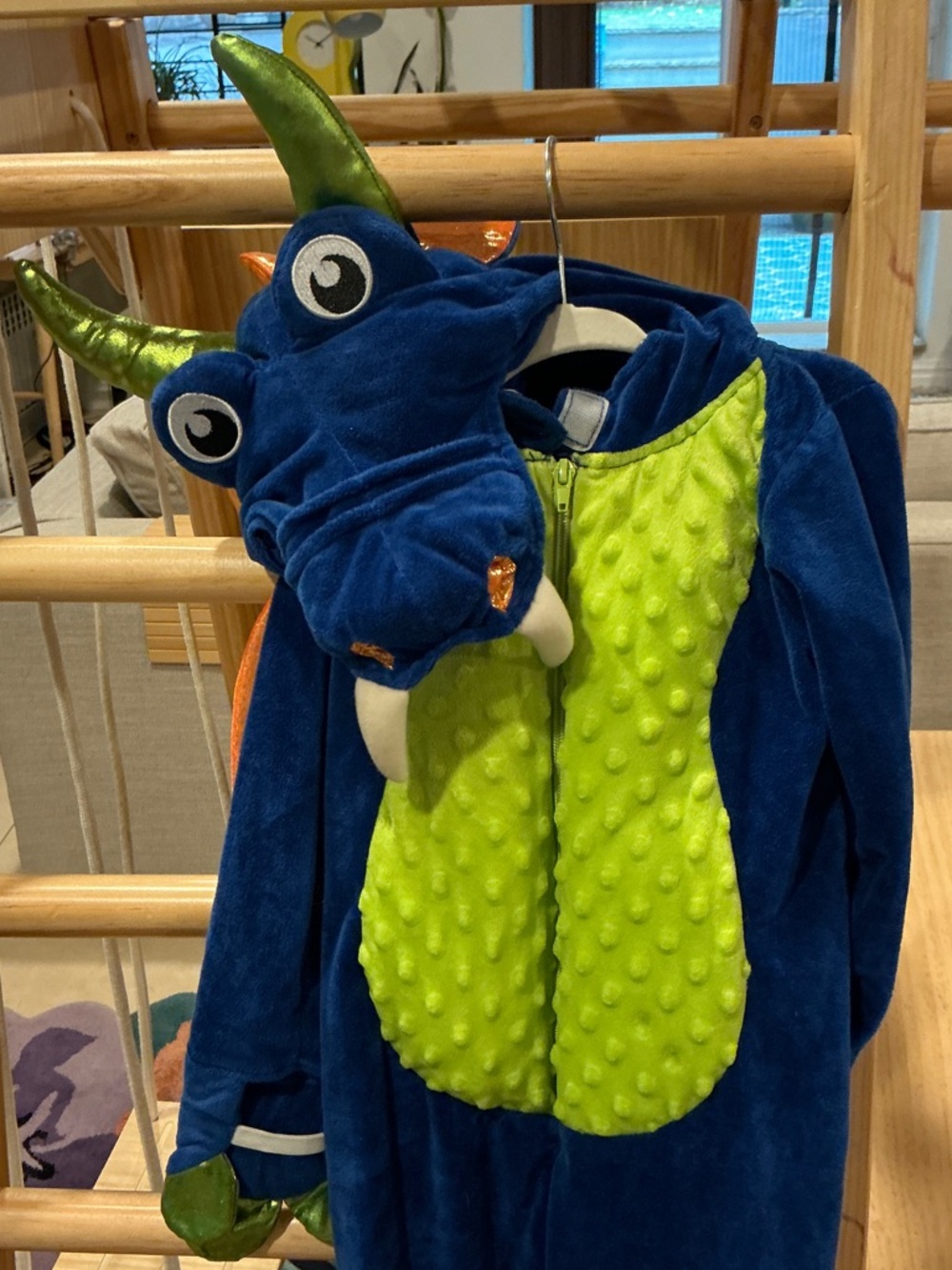 Kids Blue and Lime Dragon Halloween Costume with Hood